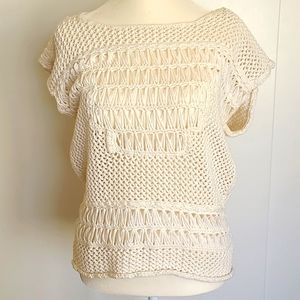 Maje size small off white cream knit Crochet short sleeve sweater.